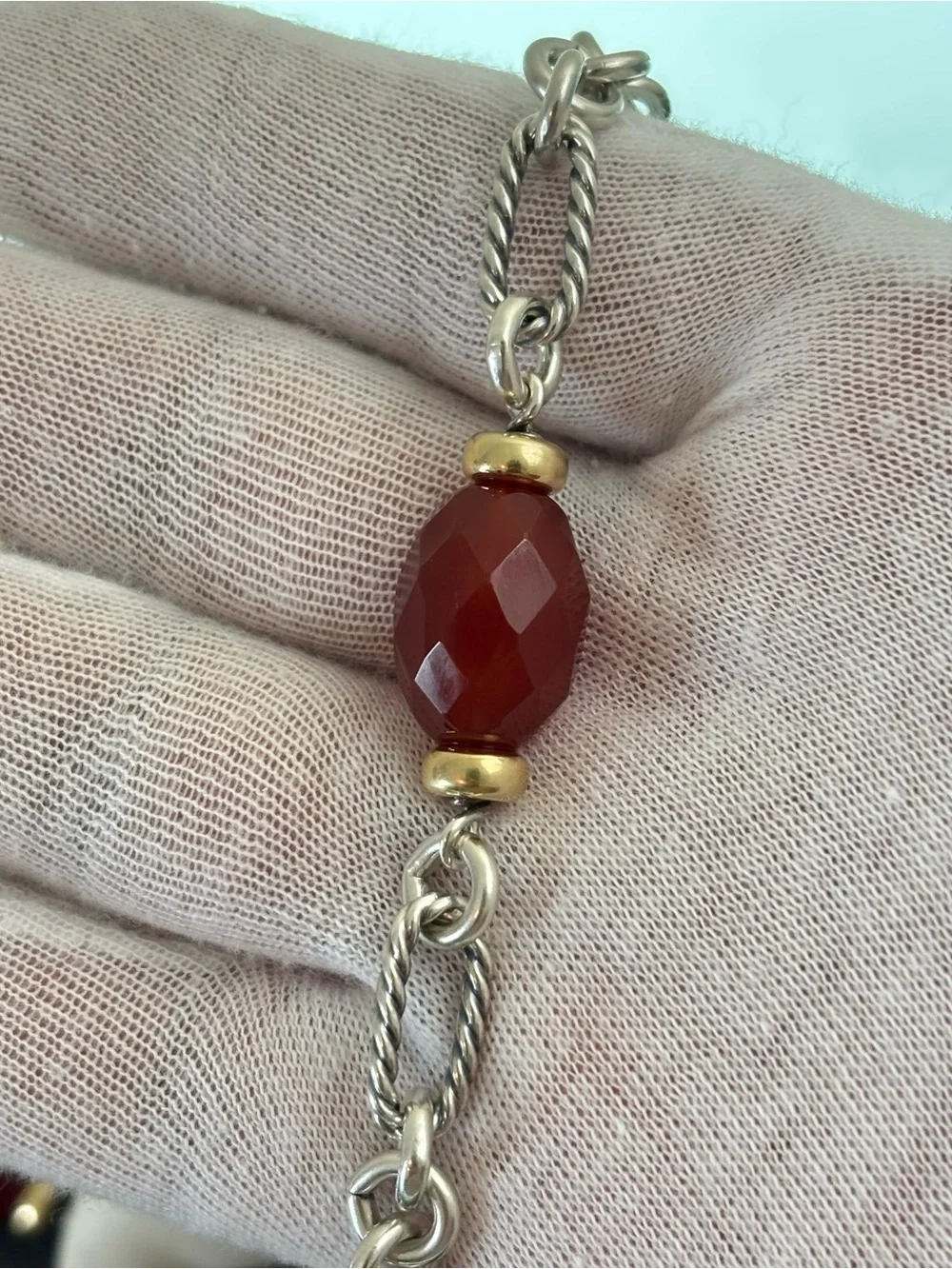 David Yurman 925 & 18k Gold Bijoux Station Necklace with Carnelian 34